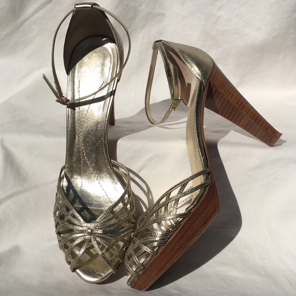 Kate Spade Metallic Gold Strap Platform Sandal 11